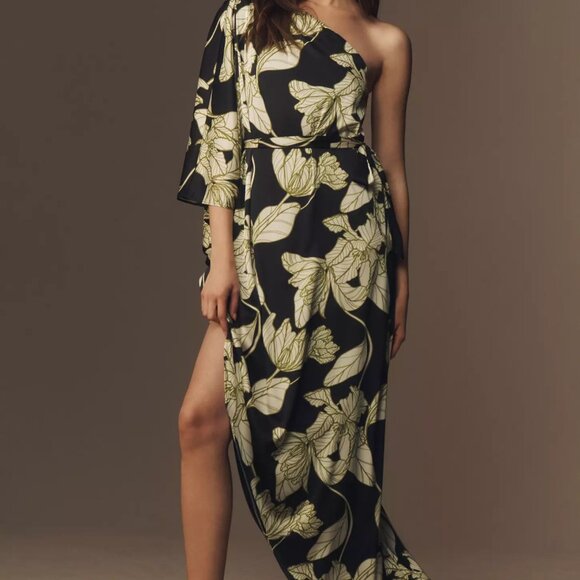 Hutch Adina One-Shoulder Asymmetric Stretch Satin Midi Dress - NWT - Picture 1 of 7